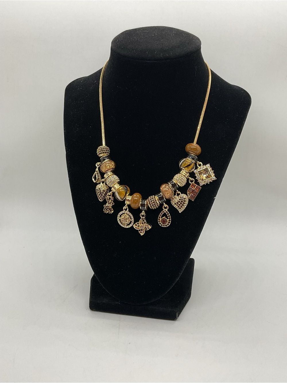 Gold-Tone Brown Bead Charm Necklace - Picture 5 of 6